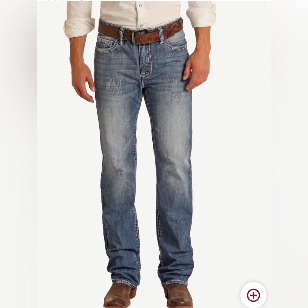 Rock & Roll Jeans Relaxed Fit Large V Straight Leg Denim Double Barrel Straight